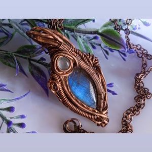 Blue Labradorite Copper Wire Wrapped Stone Necklace